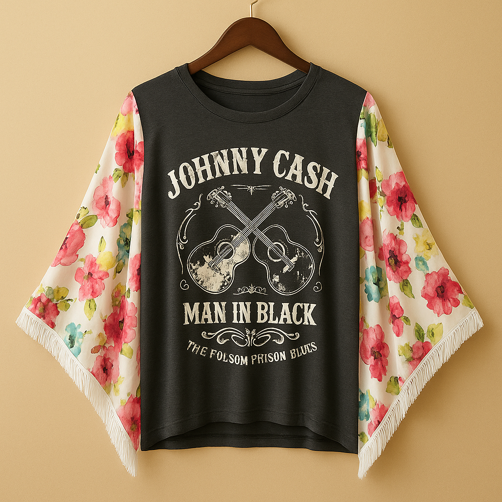 MAN IN BLACK Vintage-Wash Boho Poncho Tee