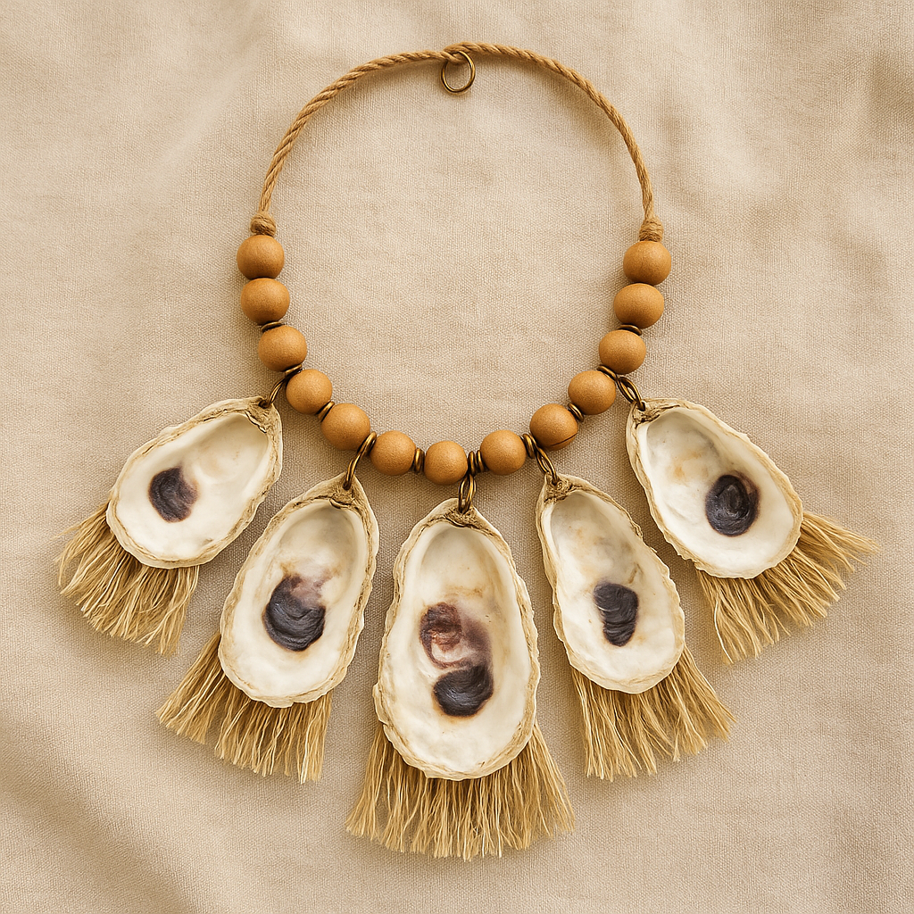 Boho Oyster Shell Statement Necklace – Natural Beads & Fringe