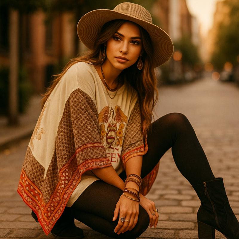 Boho Band Ponchos — Vintage-Wash Oversized Band Tees